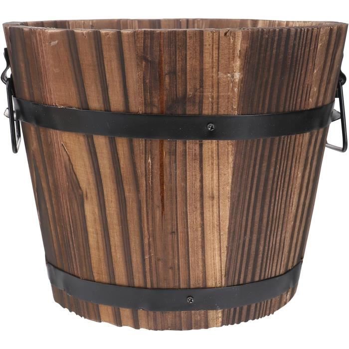 Jardinière En Bois Rond Style Tonneau - Marron Foncé, Pour Intérieur Et Extérieur (39x23x17 Cm)