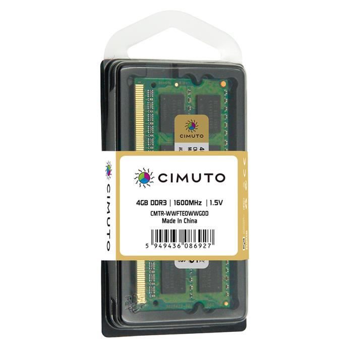 Mémoire RAM Crucial DDR3L 4 Go 1600 MHz Pour PC Portable - SODIMM, 1.35V, PC3-12800 - Neuf Sous Garantie à Vie