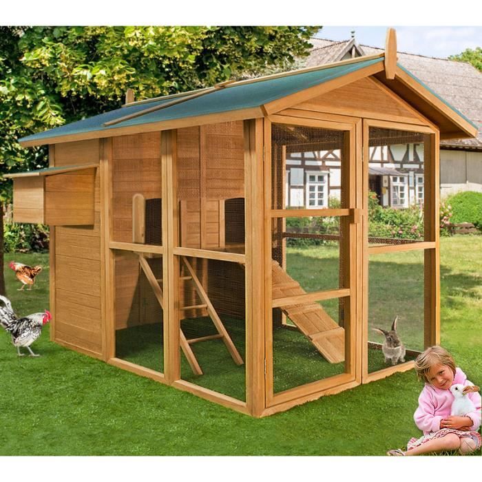 Poulailler en bois 191 x 151 x 148 cm brun vert résidence petits