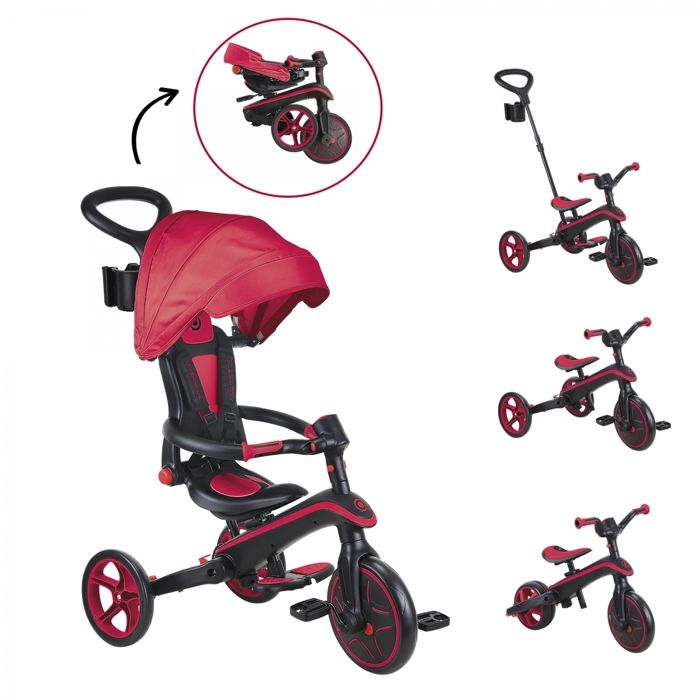 Tricycle - Globber - Trike Explorer Foldable 4 En 1 Rouge - Enfant - Mixte - 3 roues - Loisir