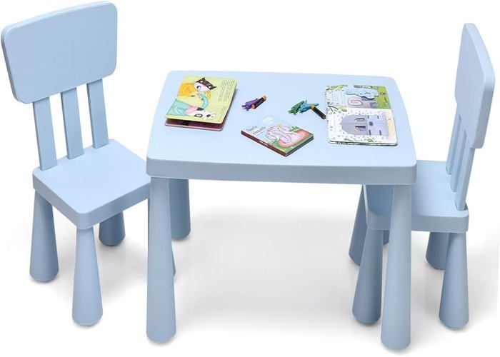 GOPLUS Table Enfant avec 2 Chaises en Plastique Charge 50KG pour Activités détude et Jeux pour Enfants 1-7 Ans Bleu