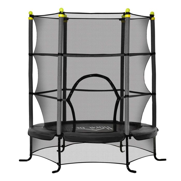 HOMCOM Trampoline Enfant Ø 1,63 × 1,63H m Filet de sécurité Porte zipée Couvre-Ressorts 6 poteaux rembourrés Inclus Noir
