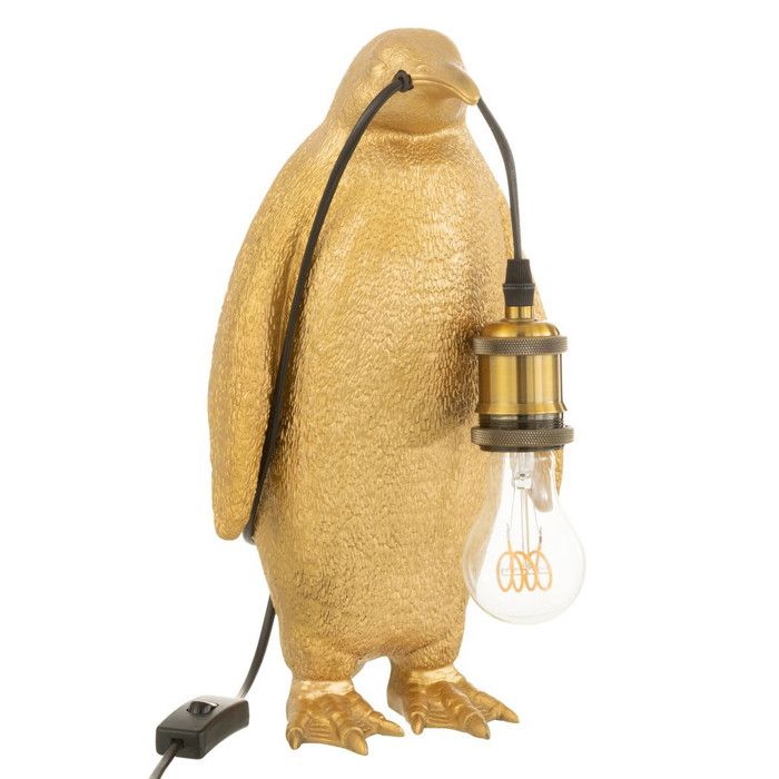 Lampe à Poser en Résine Pingouin 35cm Or