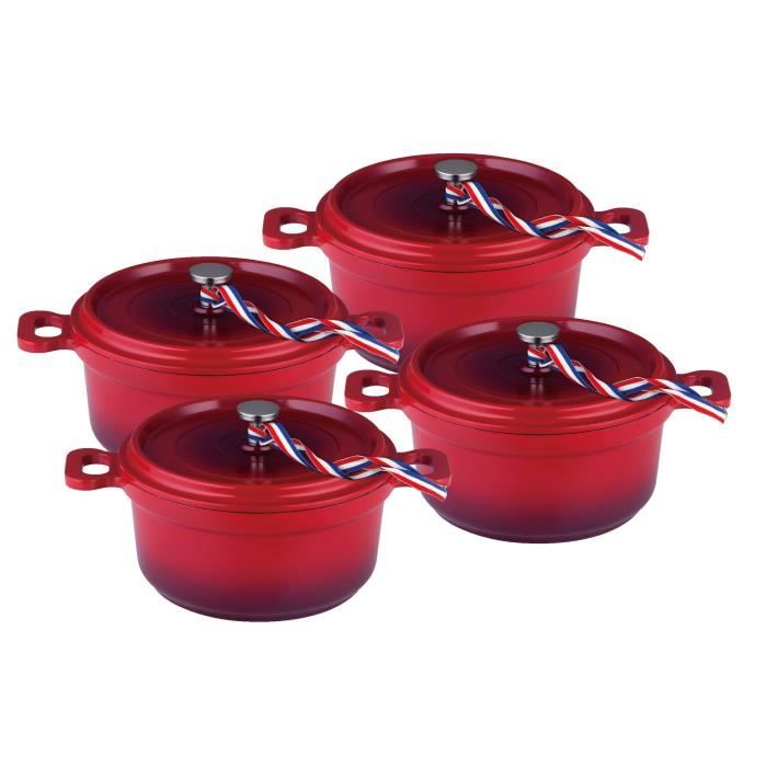 Lot De 4 Mini Cocottes En Fonte Navaris - 10,5 Cm - 290 Ml Avec Couvercles - Neuf
