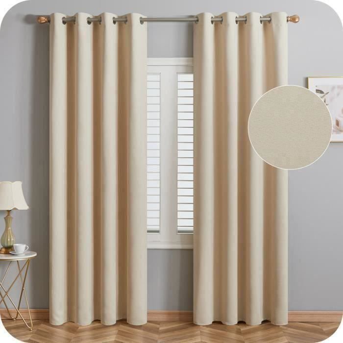 MIULEE - Lot De 2 Rideaux Occultants Beige 140x245cm - Oeillets Métal - Isolation Thermique