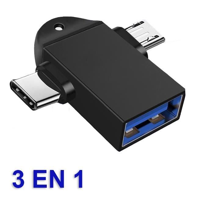 Clé USB 32Go 2.0 avec connecteur pour entrées USB, Type-C et Micro-USB OTG  3 en1