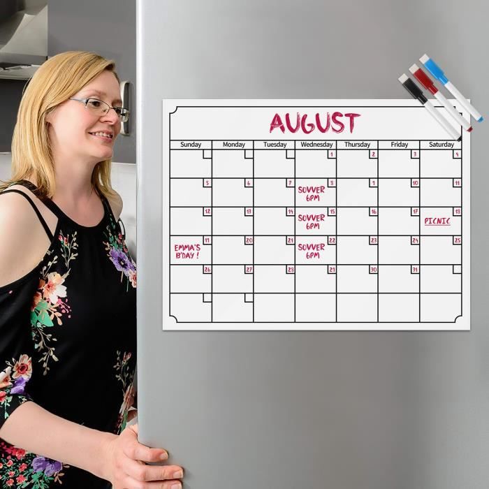 Calendrier Magnétique - Frigo-Calendrier 40*30cm + 3 Couleurs Stylo