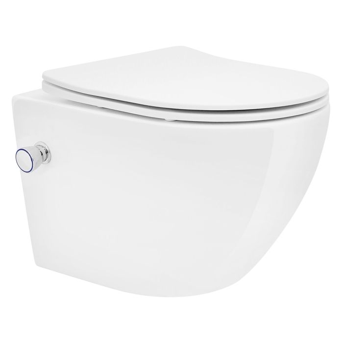 WC Suspendu Sans Rebord HOGART Avec Abattant Softclose - Design Mural Moderne, Blanc Brillant