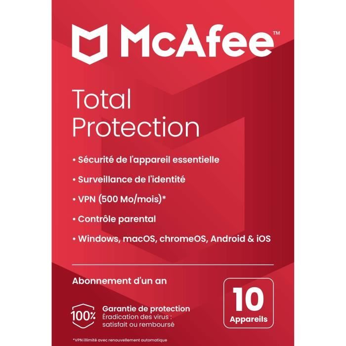 McAfee Total Protection 2024 - (10 Appareils - 1 An) | Version Téléchargement