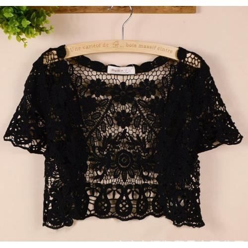 Boléro Femme Dentelle Noir - Gilet Chic Cérémonie, Mariage - Mi-saison, été - Taille Haute, Grande Taille - Cardigan élégant