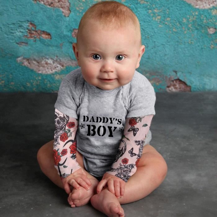 Nouveau Ne Bebe Garcon Tatouage Imprime A Manches Longues Patchwork Barboteuse Combinaison Market1 Noir Gris Cdiscount Pret A Porter