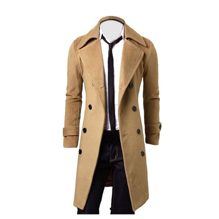 Trench Long Homme Double Boutonnage - Veste Classique Automne/hiver - Coupe Ajustée - Parka Vintage élégant