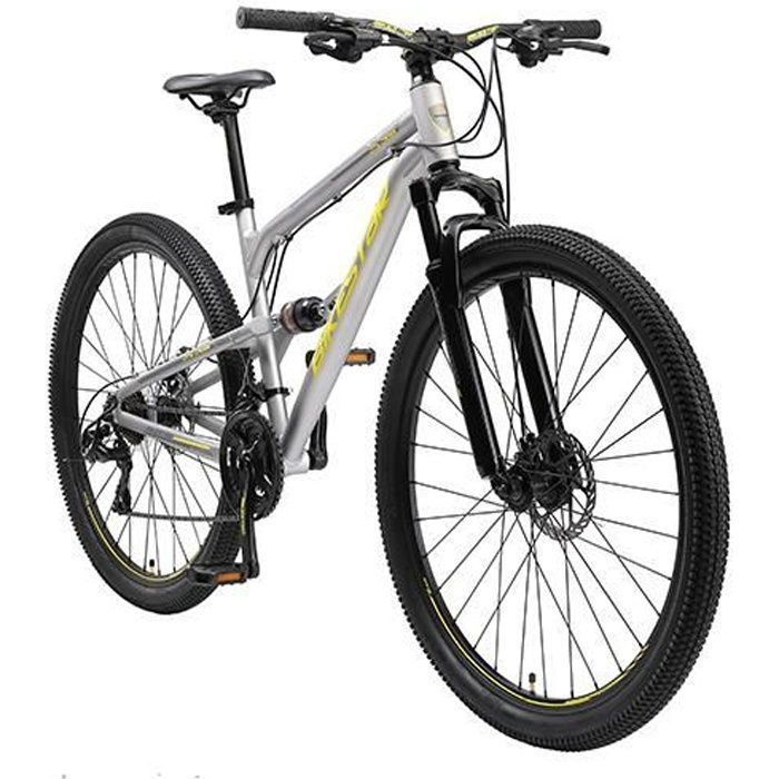 BIKESTAR | VTT Vélo tout terrain tout suspendu | 29 pouces | 21 vitesses Shimano | Freins Disque | Gris