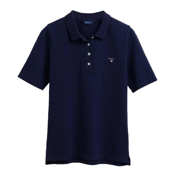 Polo Femme GANT uni manches courtes bleu