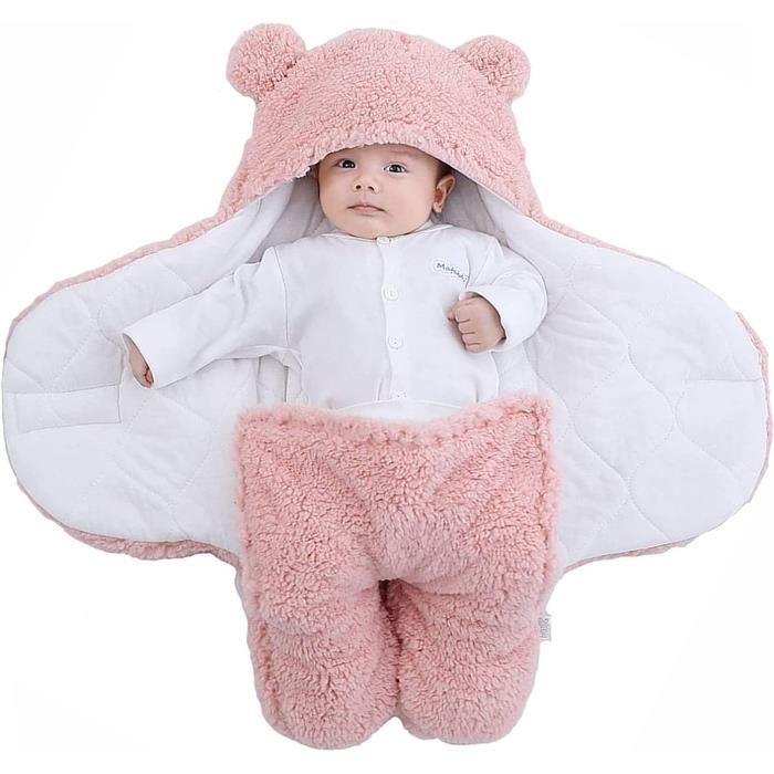 Nid D'Ange Emmaillotage Bébé 0-6mois - Imitation Sherpa - Réglable Velcro - Rose - Chaud