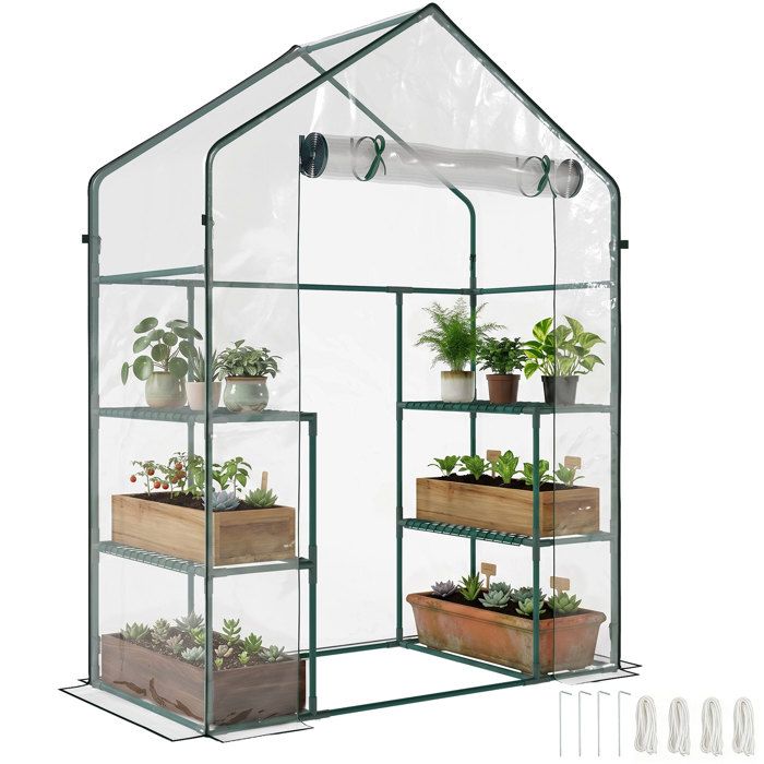 Serre de jardin - Outsunny - étagères 3 niveaux balcon bâche renforcée porte zippée enroulable - acier - 142x73x195cm - vert
