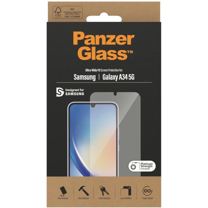 Protection décran - PANZER GLASS - Samsung Galaxy A34 (5G) - Ultra-Wide Fit - Anti-bactérienne - Verre