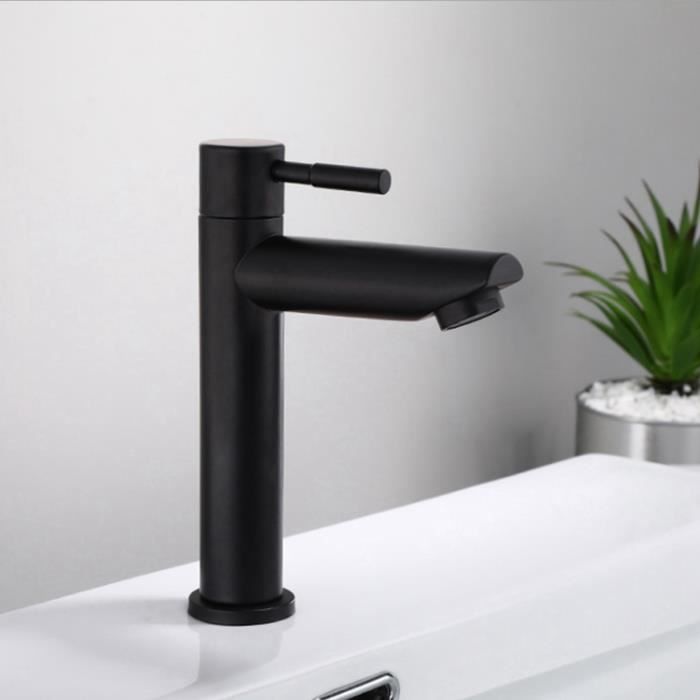Robinet Eau Froide Acier Inoxydable Brossé Bec Droit - Avec Tuyau 23,62 Pouces Pour Lavabo Salle De Bain