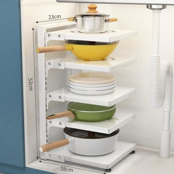 Organisateur De Casseroles Et Poêles Baoblaze 2 Niveaux - Support Rangement Cuisine Réglable Blanc