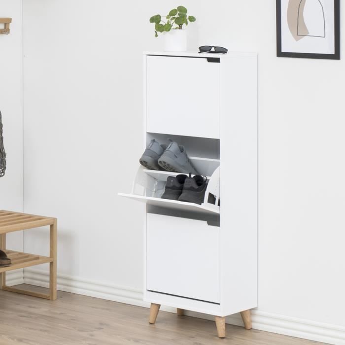 Meuble à chaussures MAUDINE blanc / chêne 3 niches style