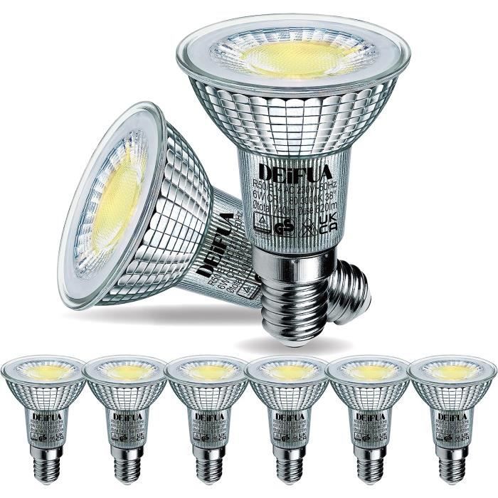 DEIFUA Ampoule LED E14 Blanc Froid 740 Lumens 6W équivalent 75W Halogène,  Lot de 6, Spot PAR16 sans Scintillement 5000K, Lampe R354