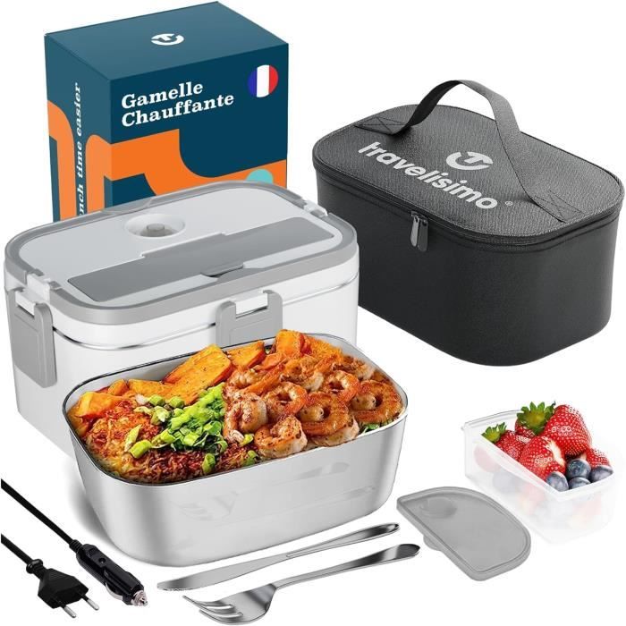 Gamelle Chauffante électrique 80W – Lunch Box 1,8L – Boîte Repas Isotherme Inox, Bleu
