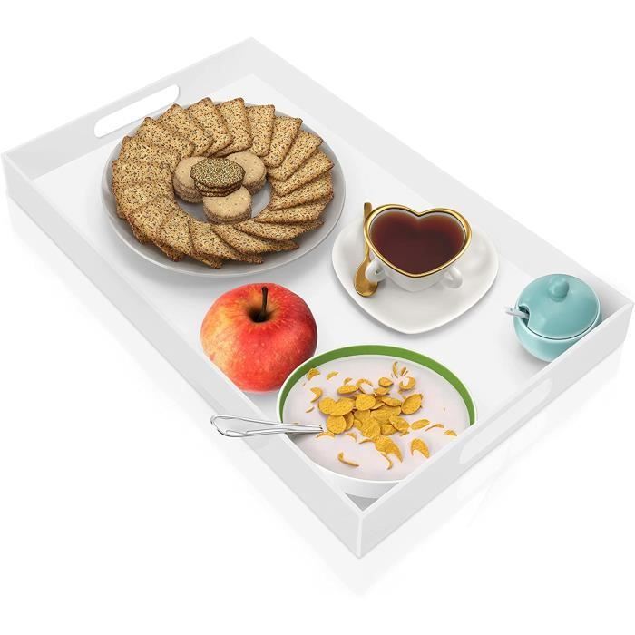 Plateau Rectangulaire En Acrylique – 40x28x4,3 Cm, Avec Poignées, Idéal Pour Petit-déjeuner Ou Service