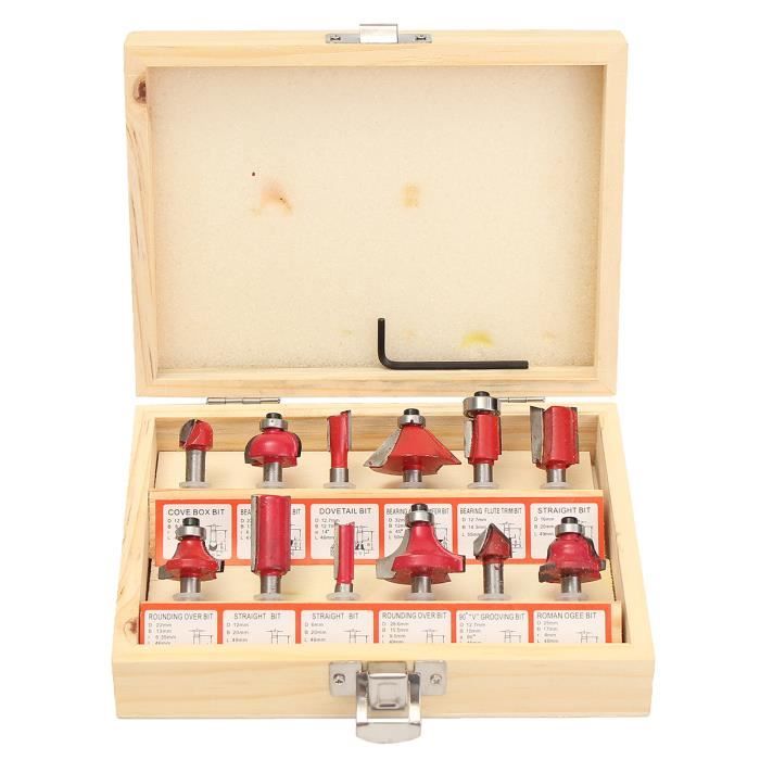 Jeu De 12 Fraises Pour Défonceuse AMTOVL - Tige 6,35mm - Carbure De Tungstène - Pour Bois, CNC, Défonceuse Portative