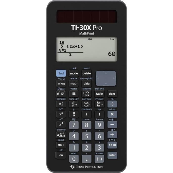 Calculatrice scolaire Texas Instruments TI-30X Pro MathPrint noir à pile(s), solaire