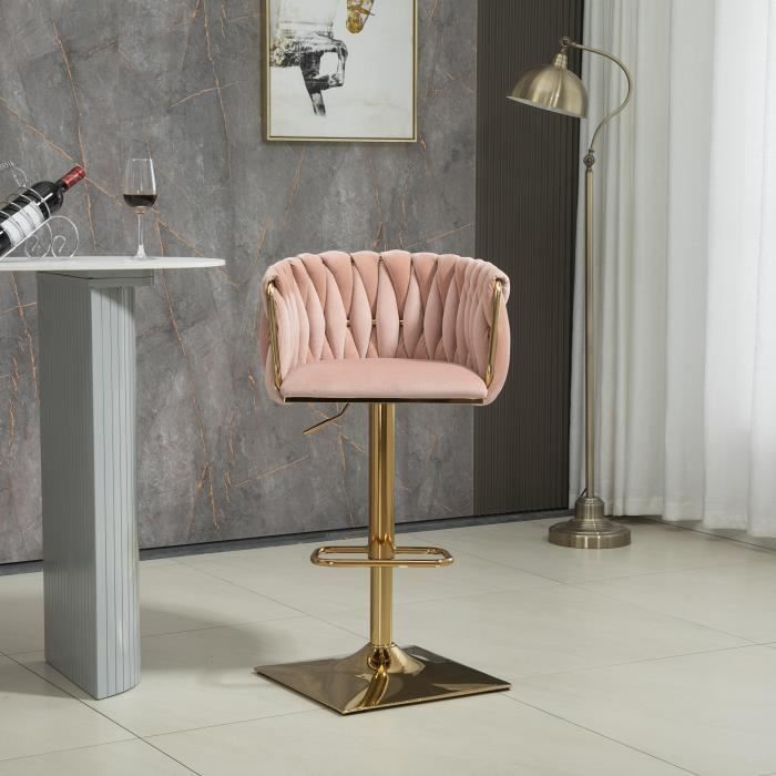 lot de 2 tabourets de bar - chaises de bar - rotation à 360 degrés - hauteur ajustable - avec repose-pieds en or, rose