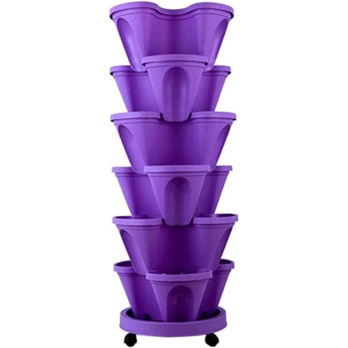 Jardinière Verticale Empilable à 6 Niveaux, Fraises, Tour De Jardin Empilable Avec Poteau De Support, Pots De Légumes Empilables Pour Intérieur Et Extérieur (#4