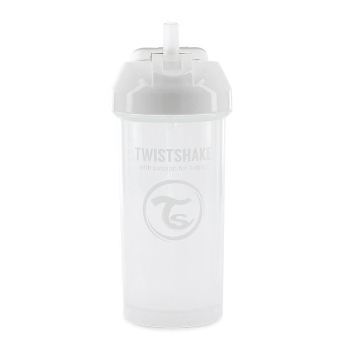 Twistshake Tasse à bec avec paille - Bébé - 360 ml - Biberon étanche - Tasse à bec sans BPA - Entraînement - Enfants -6m+ - Blanc