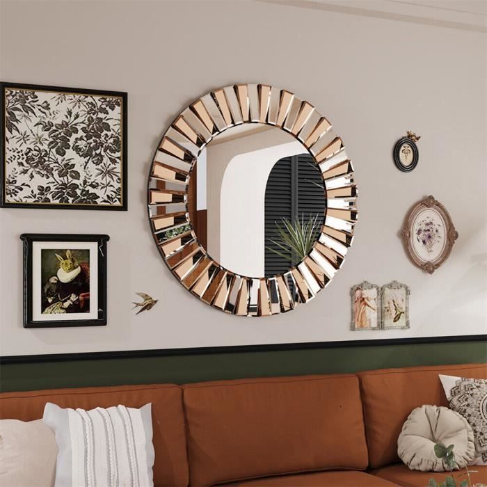 Miroir Décoration Salon Miroir Rond Mural 60cm Design Cadre en Verre pour  Salle de Bain Chambre - Cdiscount Maison