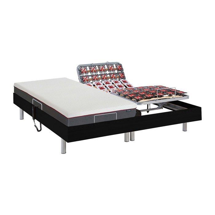 Lit électrique de relaxation tout plots + matelas mémoire de forme - 2 x 90 x 200 cm - Noir - ATRIDE de YSMÉE Lit électrique de relaxation tout plots + matelas mémoire de forme - 2 x 90 x 200 cm - Noir - ATRIDE de YSMÉE