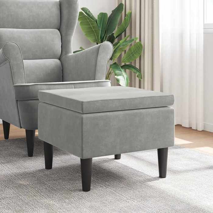 Tabouret | Repose-pied | Pouf Rond Gris Foncé Velours CFW552596 | Leroy