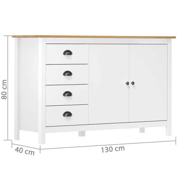 Buffet Hill Range Blanc 130x40x80 cm Bois de pin solide 2 - VINGVO - Buffet bas - Mat - Campagne