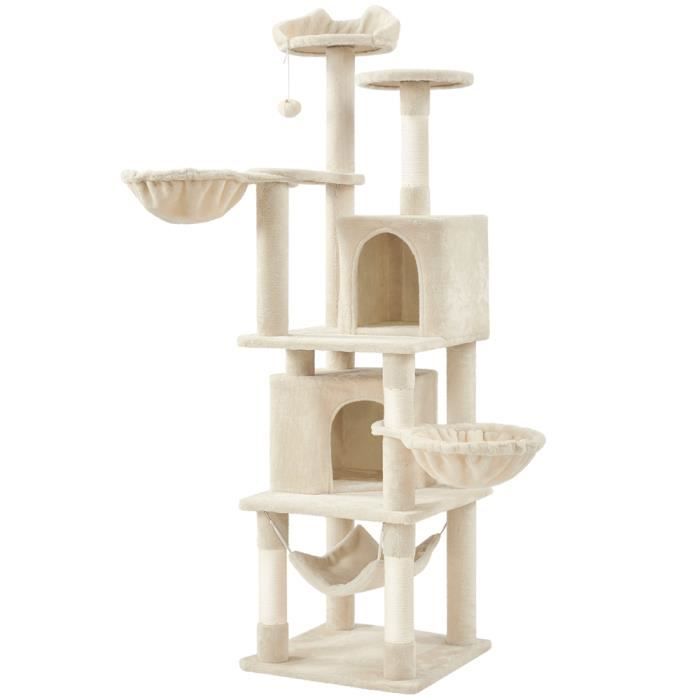 Comparer les prix de Yaheetech Arbre à Chat Géant Hauteur 175 cm avec 2 Plate-Formes Perchés 2 Paniers 2 Condos en Peluche Cordes en Sisal Beige