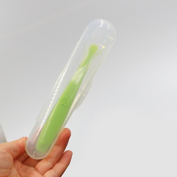 Binnan 90ML Cuillères De Bébé Squeeze Silicone - Set Bleu Et Vert Pour Alimentation Facile