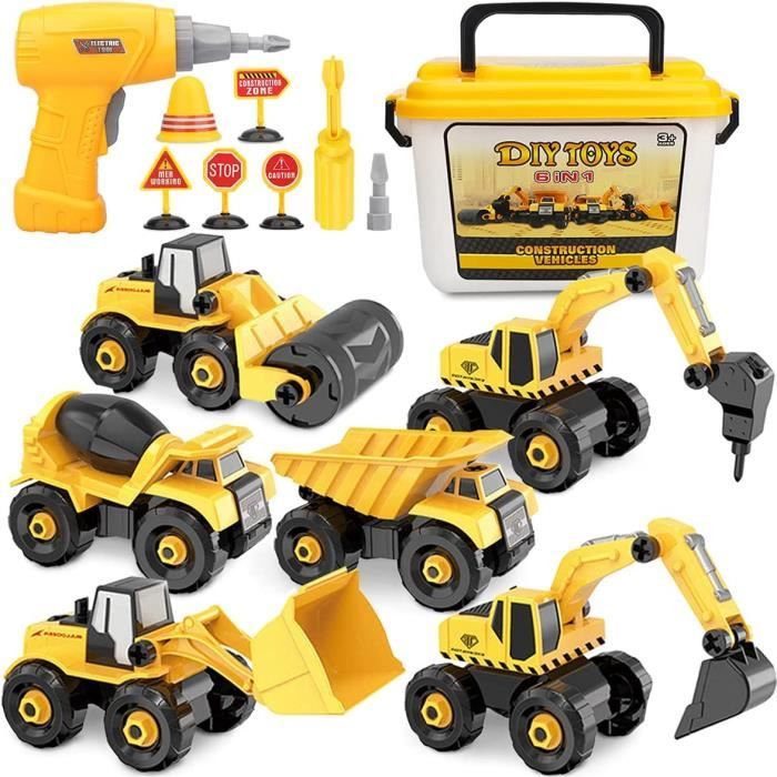 6 en 1 Démonter et Assembler Camion DIY Construction Véhicules Kit avec Jeu Perceuse Électrique pour Enfant Jeu éducatif