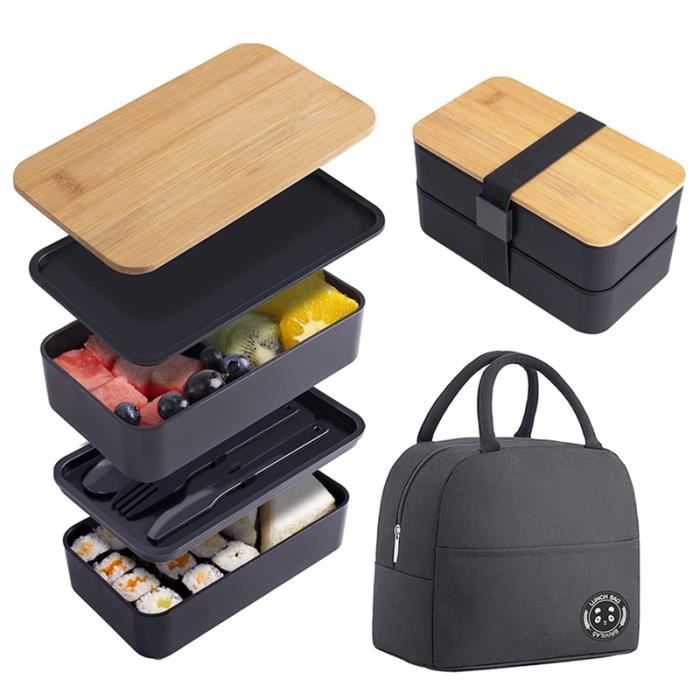 Lunchbox Set, dubbellaags ontwerp lunchcontainer, duurzame roestvrijstalen Box, stapelbare lunchbox, voedselcompartimenten en accessoires, Box (blauw