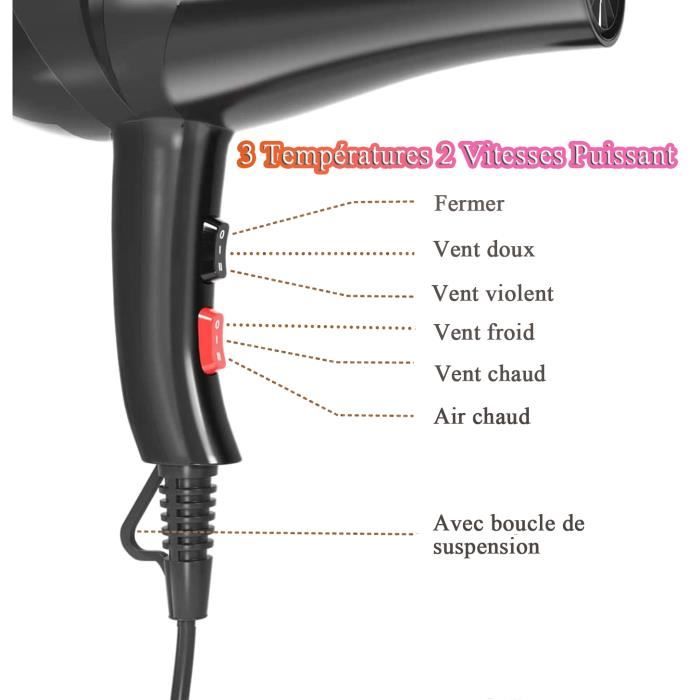 Sèche-cheveux anti-frisottis avec diffuseur et technologie ionique K9 2300