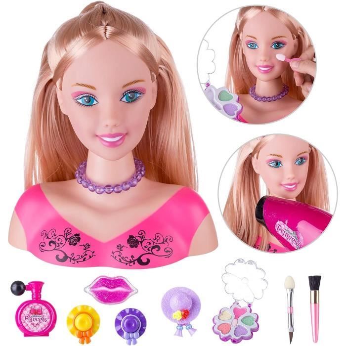 Coiffeuse Pour Enfant – Tête De Poupée Avec Maquillage Et Accessoires, 58 Pièces, Jeu Créatif