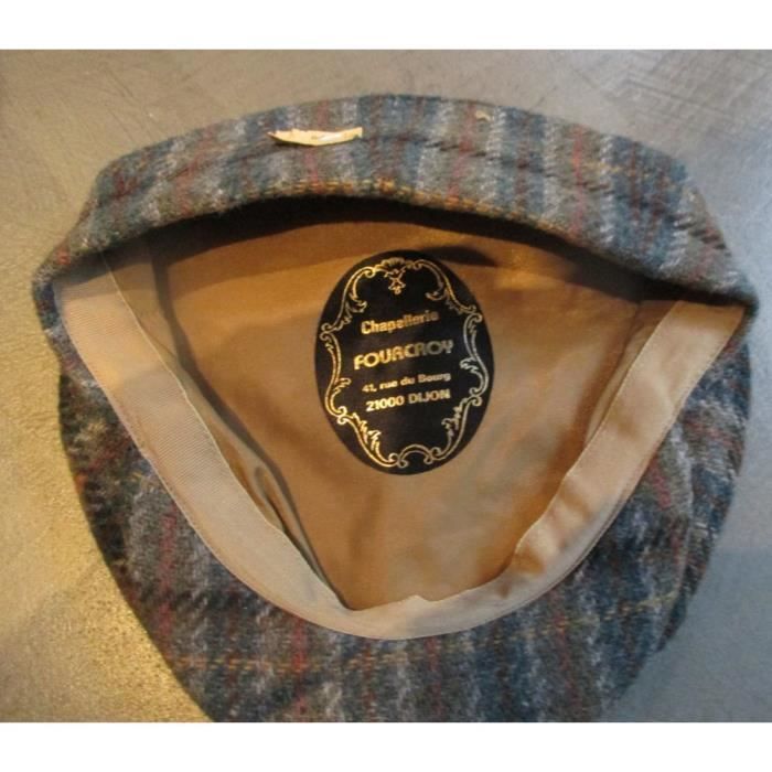 casquette vintage beige rayé marron laine mélangé taille 55 cm