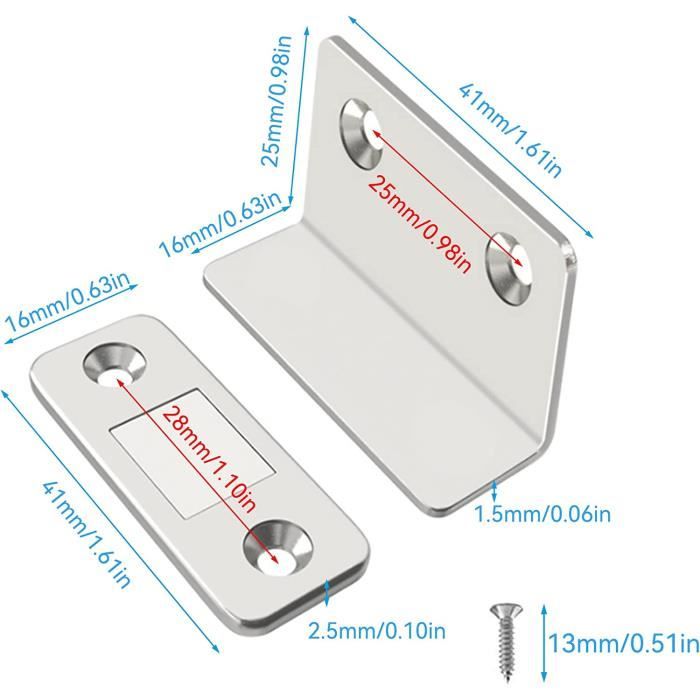 Aimant de porte de placard 6 pièces Slim Stick-on Serrures magnétiques,  aimant de porte, aimant de placard (noir)