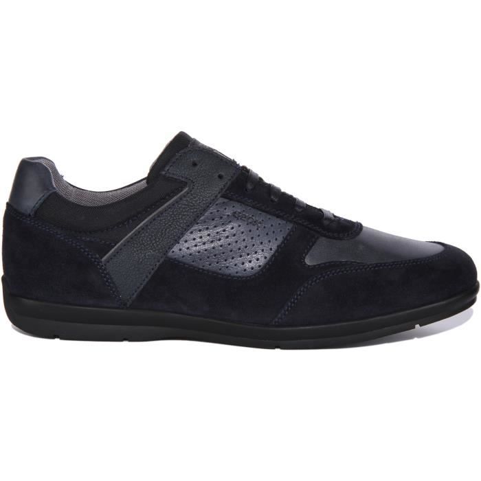 Baskets Homme GEOX U Adrien A Cuir Marine Lacets Marine Cdiscount Chaussures