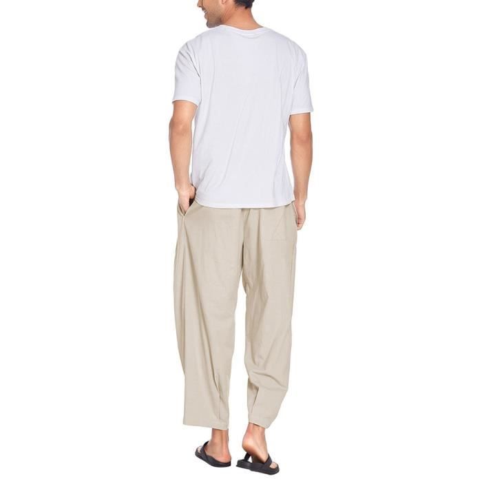 Pantalon en Lin 7 8 pour pour Homme Coupe Ample Decontracte Plage Ete Leger Confortable Respirant Pantalons Noir Noir Cdiscount Pret a Porter