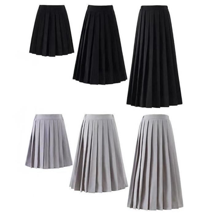Jupe Uniforme scolaire japonais pour filles taille elastique longue jupe Midi pour femmes mode fete jupe plissee gray 60cm F Blanc Cdiscount Pret a Porter