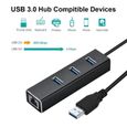 avec le port USB - adaptateur Ethernet USB 3.0 vers RJ45 HUB, carte réseau filaire, 10-100 Mbps, Gigabit LAN,-2
