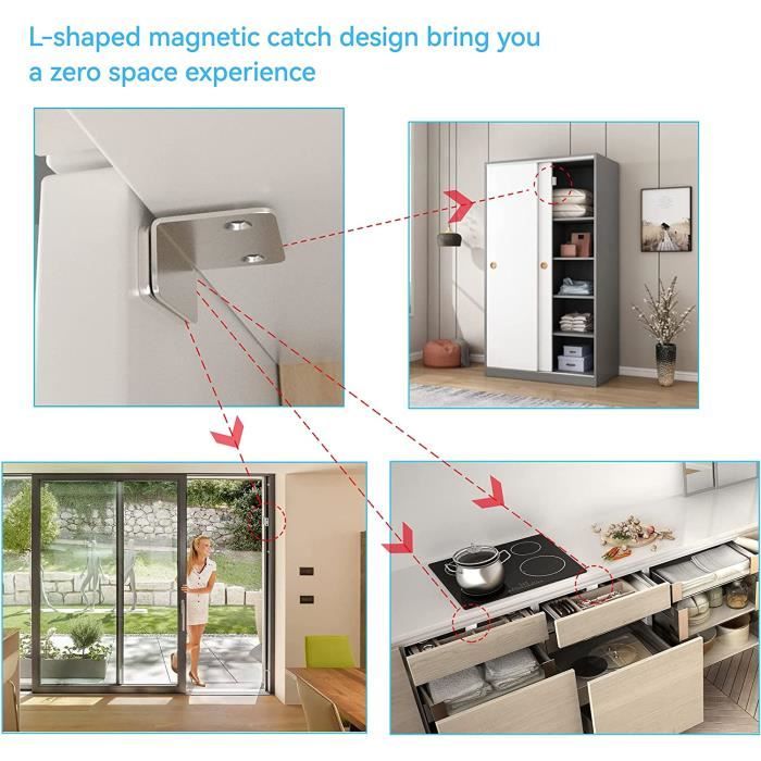 Lot De 2 Loqueteaux Magnétiques Ultra Minces Pour Portes De Placard - Argentés, Neufs