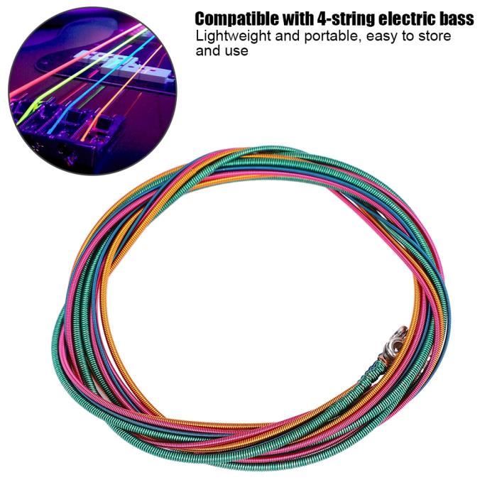Cordes de basse durables, cordes de guitare basse à enroulement plat  portables, cordes de basse électrique à quatre couleurs